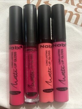 4 Full Size Nabi Matte Pink Lipglosses Mauve Pinkle Sexy Flamingo Rose New